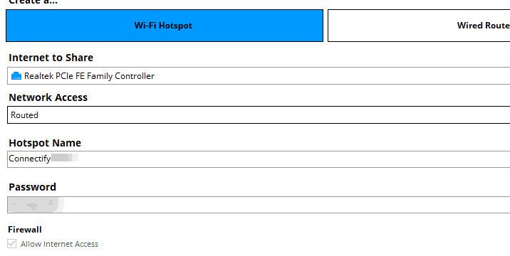 Интерфейс Connectify Hotspot