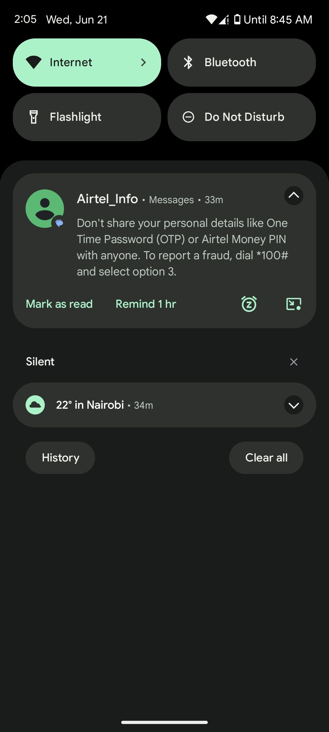 Новое сообщение в шторке уведомлений Android