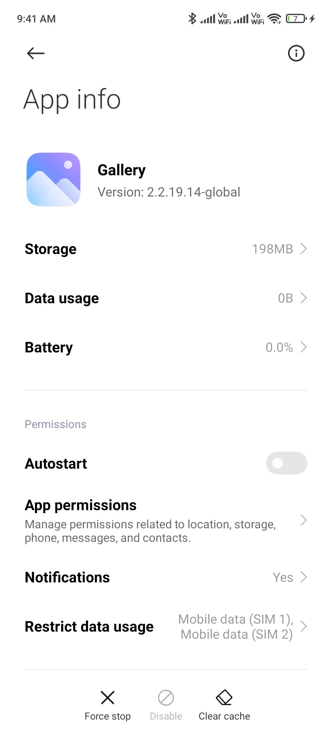 Disabling the gallery app in Android settings