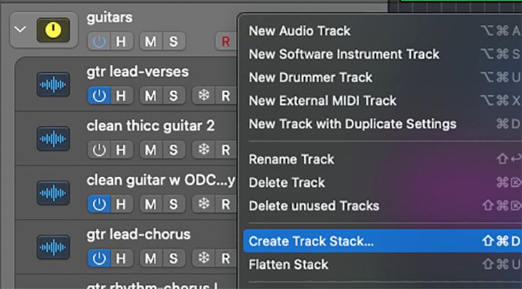 Track stacks в Logic Pro