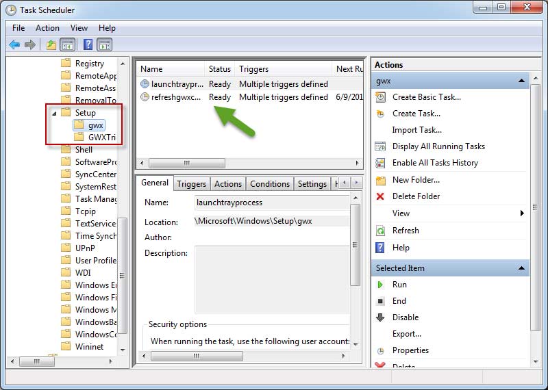 Планировщик задач с папками gwx и GWXTriggers