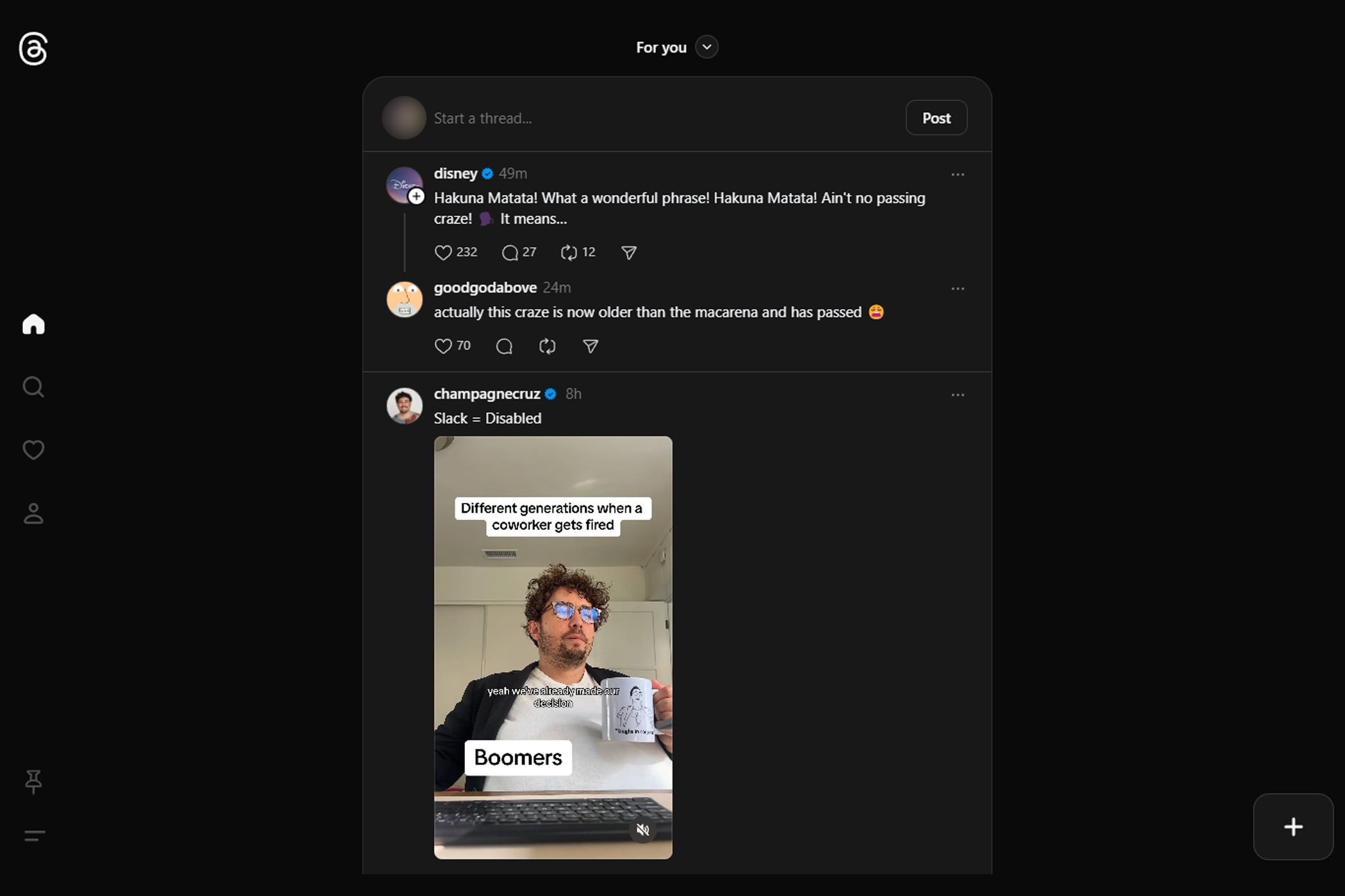 Скриншот стандартного веб‑вида Threads