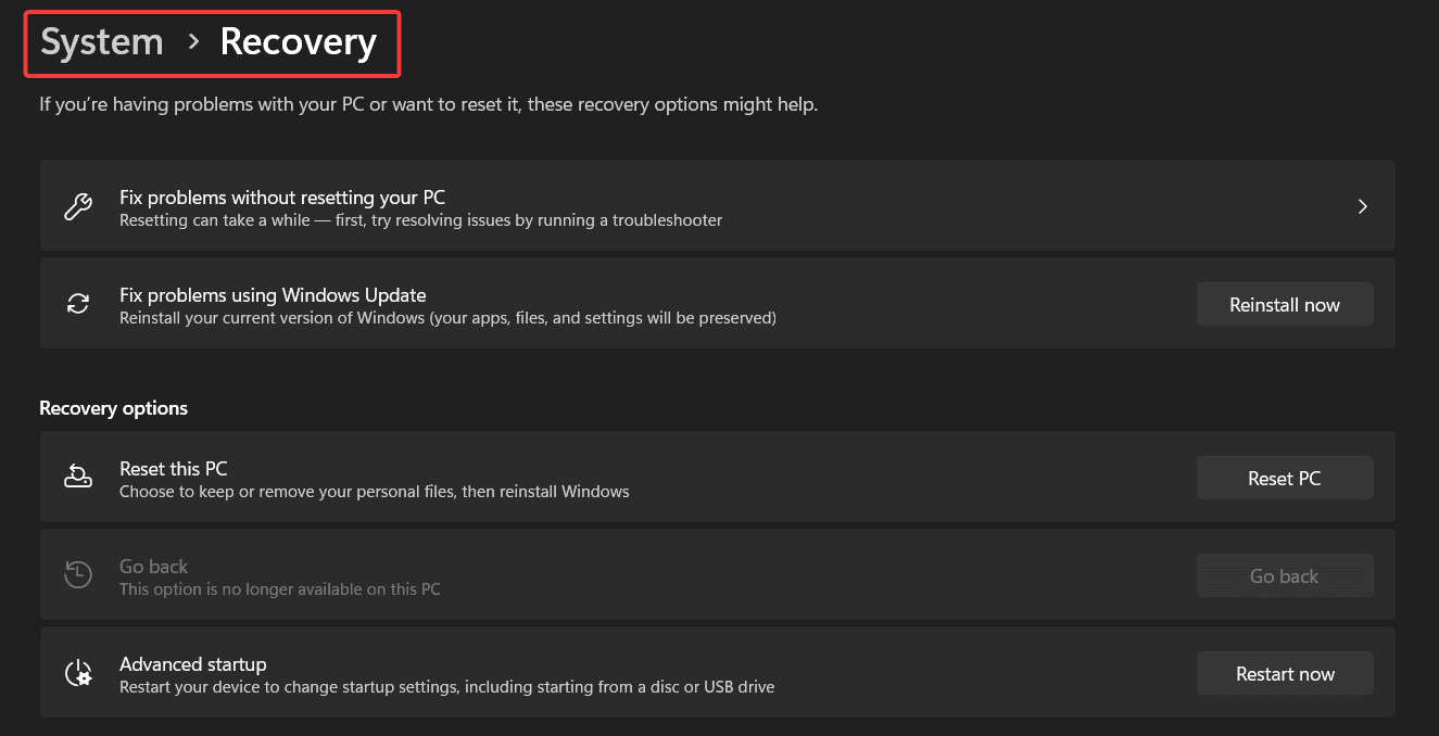 Открыть параметры Windows