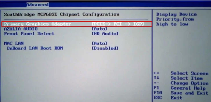 Экран входа в BIOS с подсказкой клавиш F2 F10 Esc