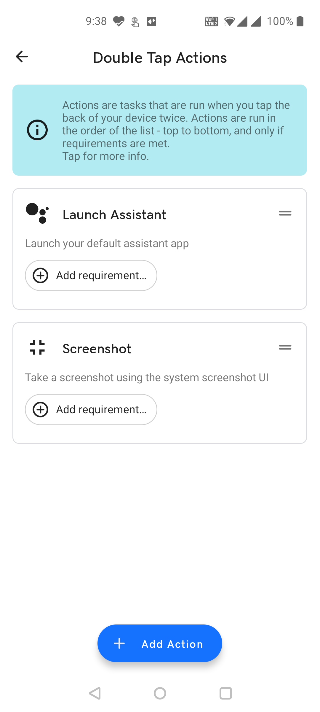 Добавить действие для двойного нажатия