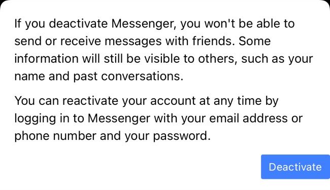 Deactivate Button for Facebook Messenger