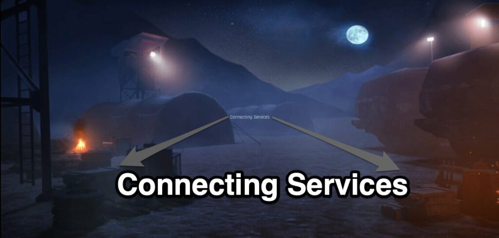 Screenshot che mostra l'errore Connecting Services e le impostazioni di rete consigliate