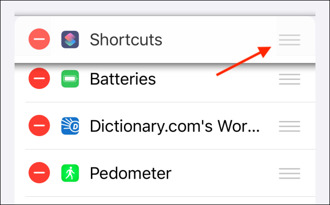 Use Handle icon to re order widgets