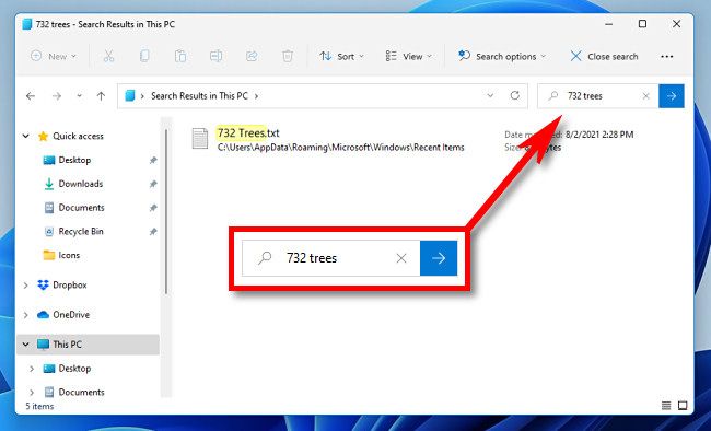 Строка поиска в Проводнике Windows 11