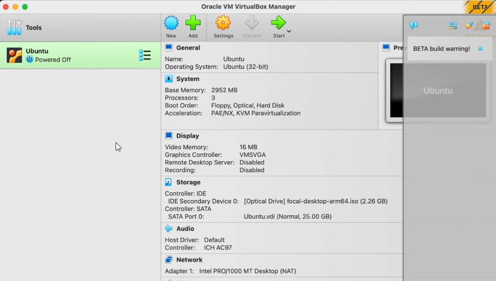 Запуск виртуальной машины в VirtualBox на Mac M1