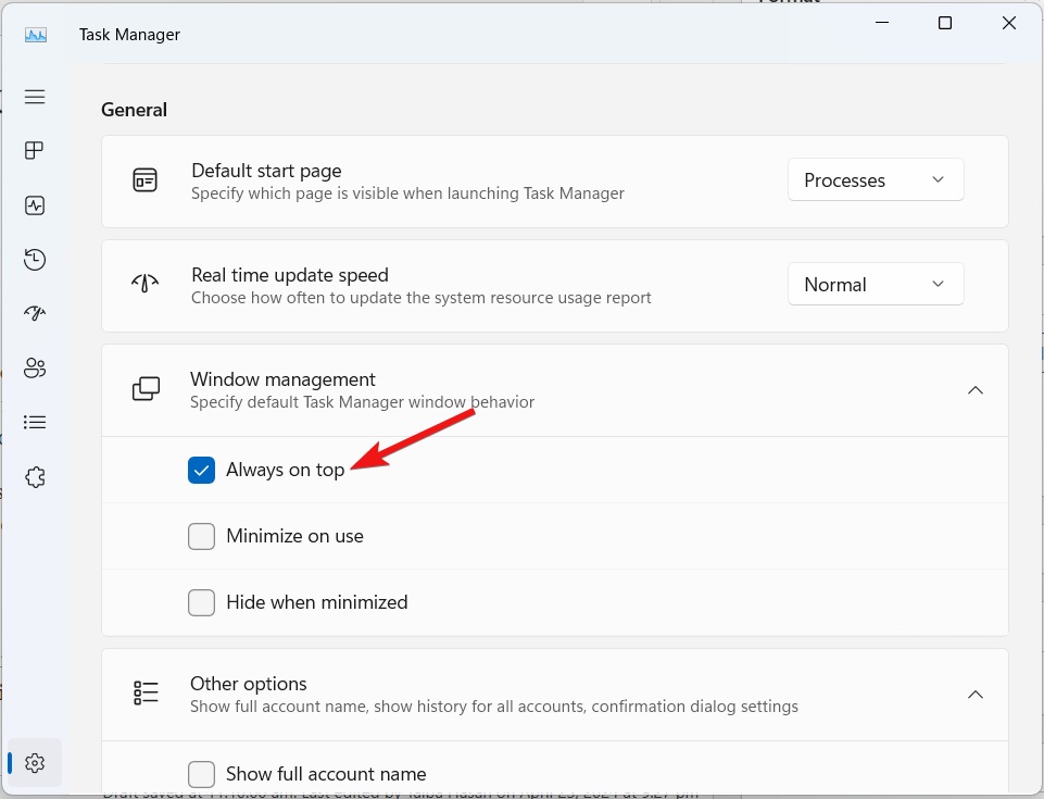 Choose Always on top option under Windows Management