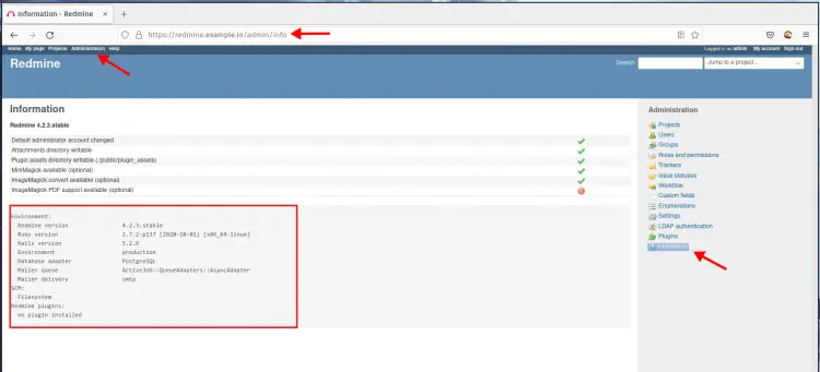 Информация об установке Redmine