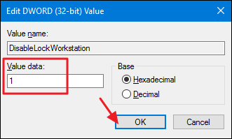 Установка значения DisableLockWorkstation в 1