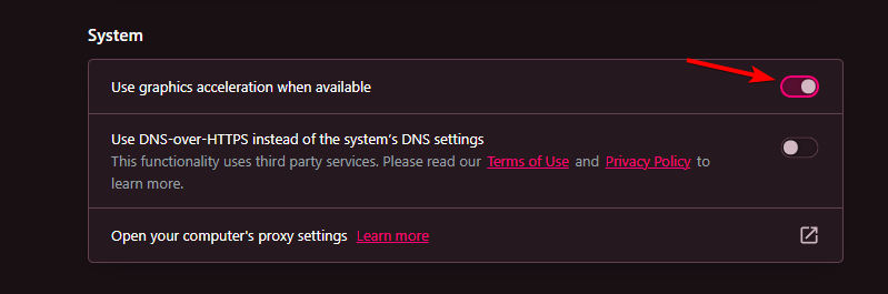 Настройка «Использовать аппаратное ускорение графики при наличии» в Opera GX