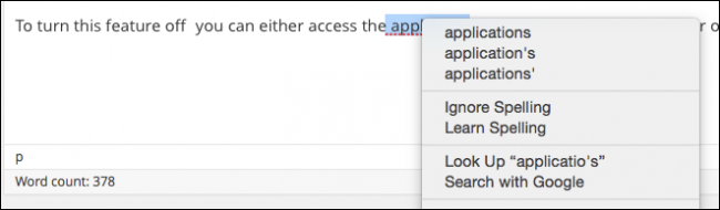 Снимок экрана: контекстное меню с опциями правописания в Safari