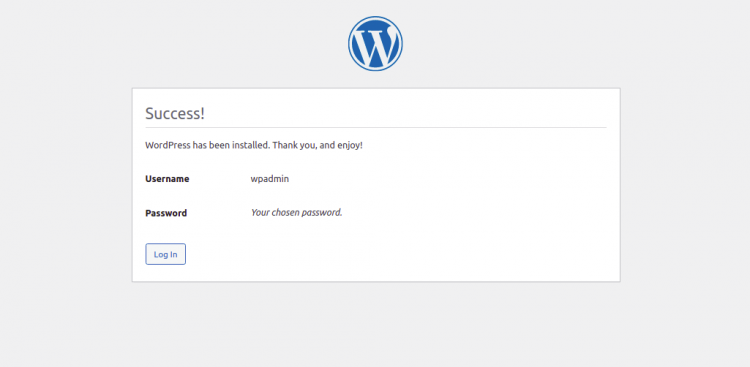 Успешная установка WordPress