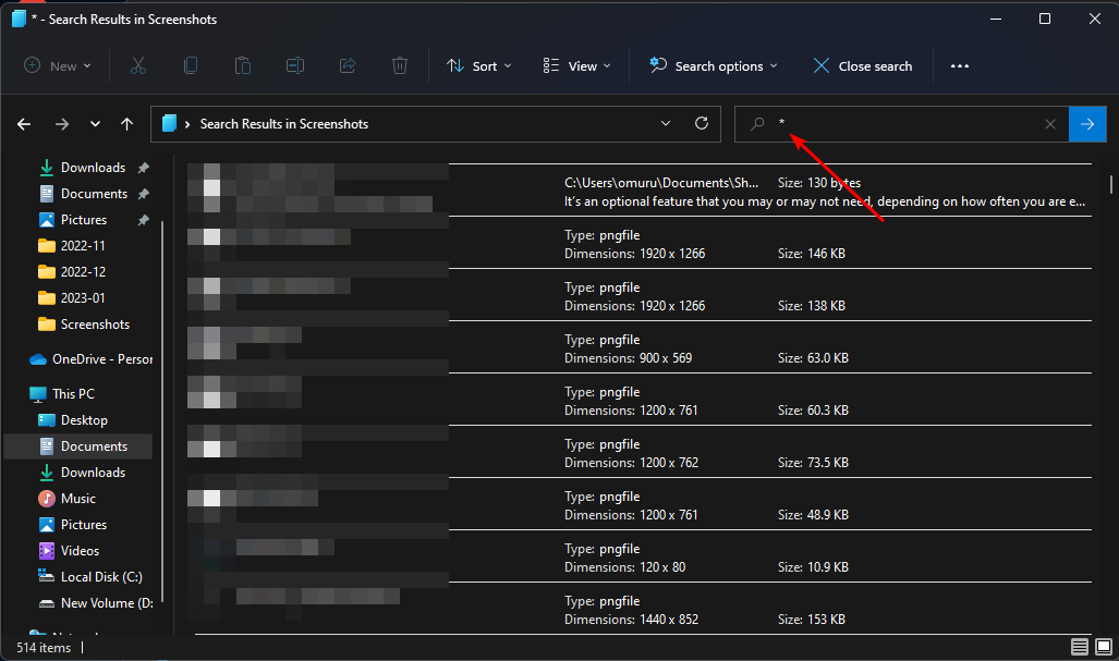 Поиск файлов в Проводнике — пустой запрос для отображения всех файлов