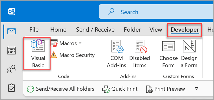 Открытие редактора VBA в Outlook