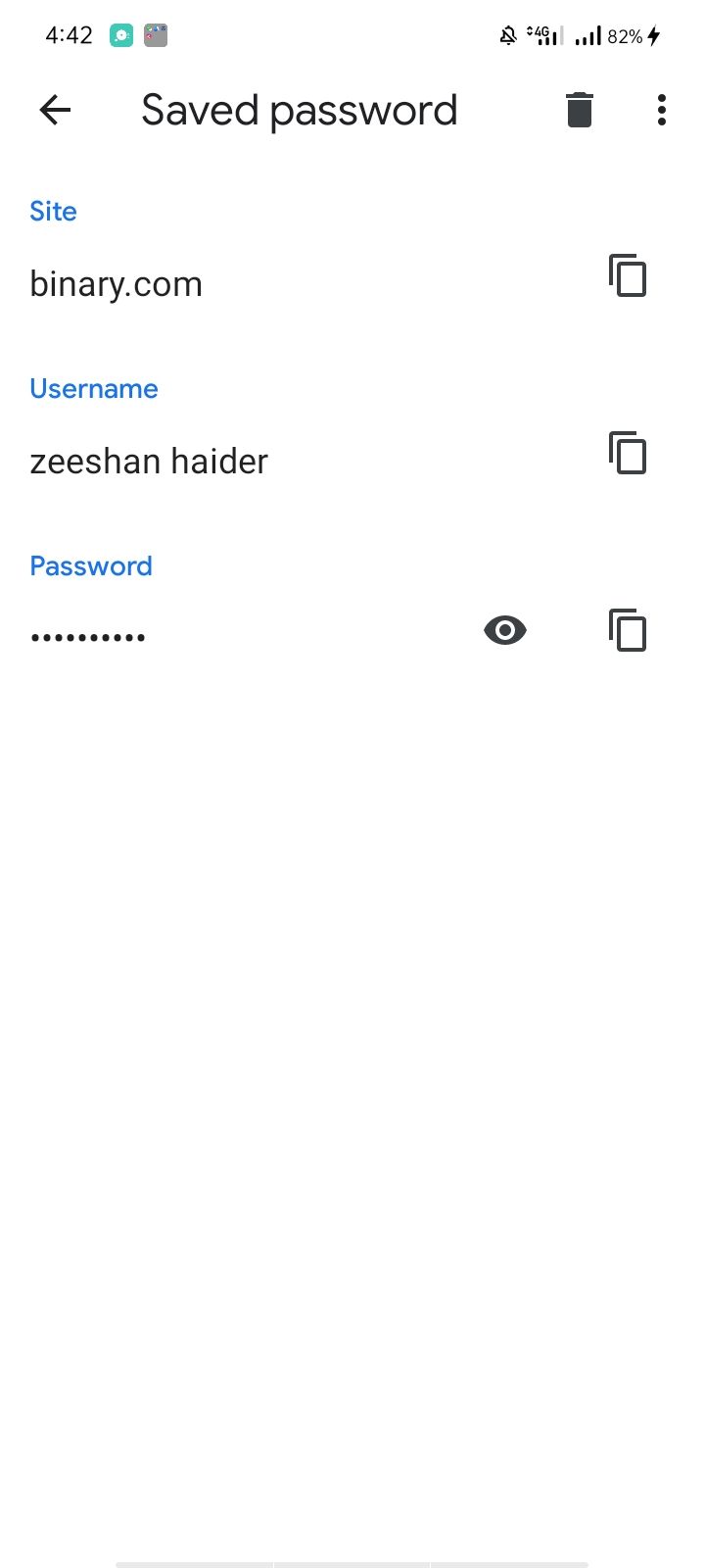 Saved Password For A Website
