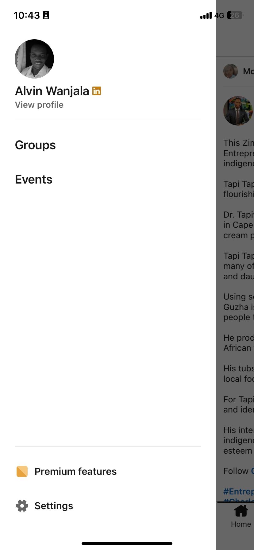 Меню LinkedIn на мобильном