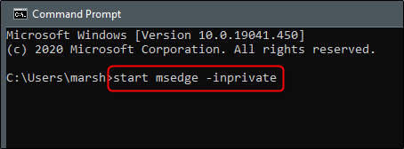 Команда для запуска Edge в режиме InPrivate