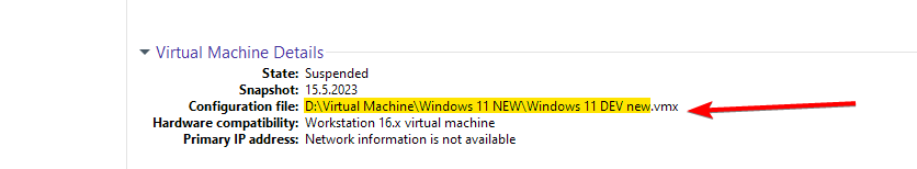 Путь к конфигурационному файлу виртуальной машины