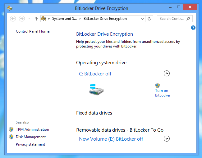 BitLocker в Windows 8: интерфейс активации защиты диска
