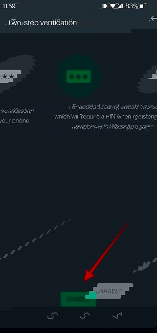 Saisie code PIN WhatsApp