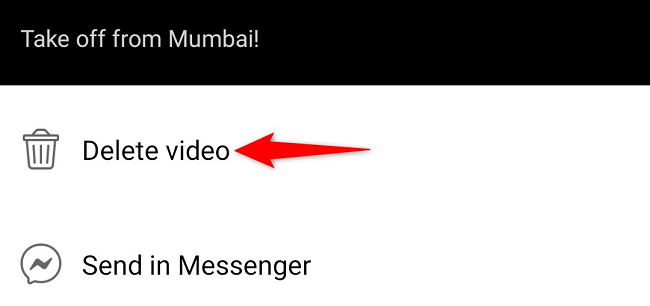 Пункт «Удалить видео» в мобильном меню
