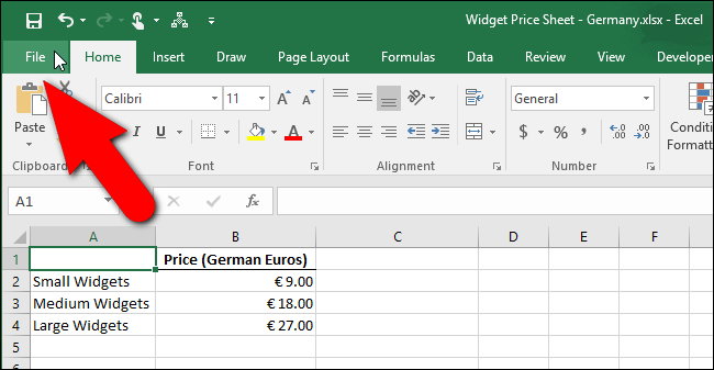 Нажмите вкладку Файл