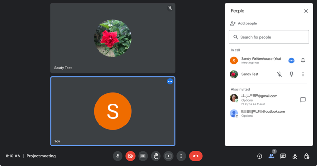 Боковая панель участников в Google Meet