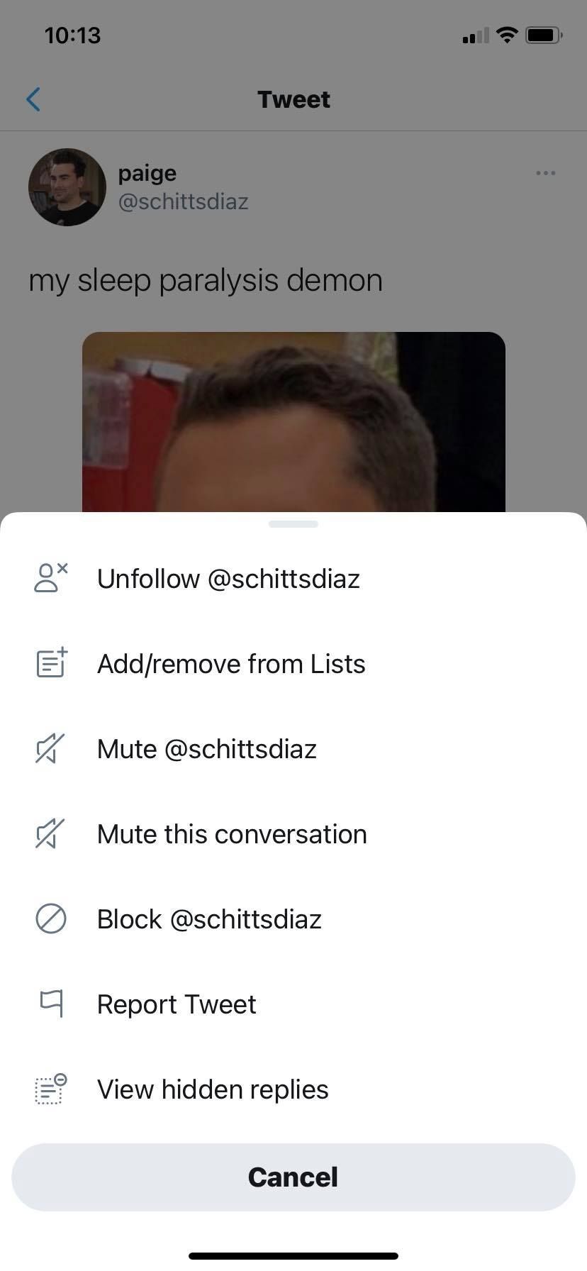 скриншот меню опций твита