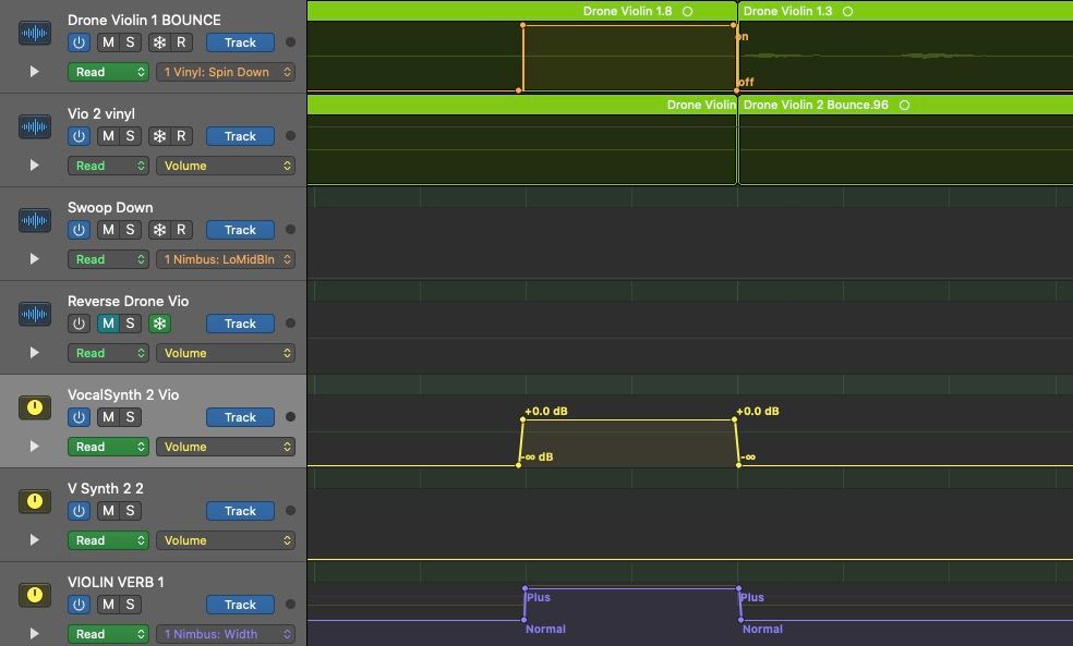 Разные треки эффектов с автоматизацией в Logic Pro X