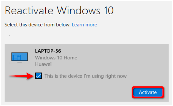 Выбор текущего устройства в списке учётных записей Microsoft