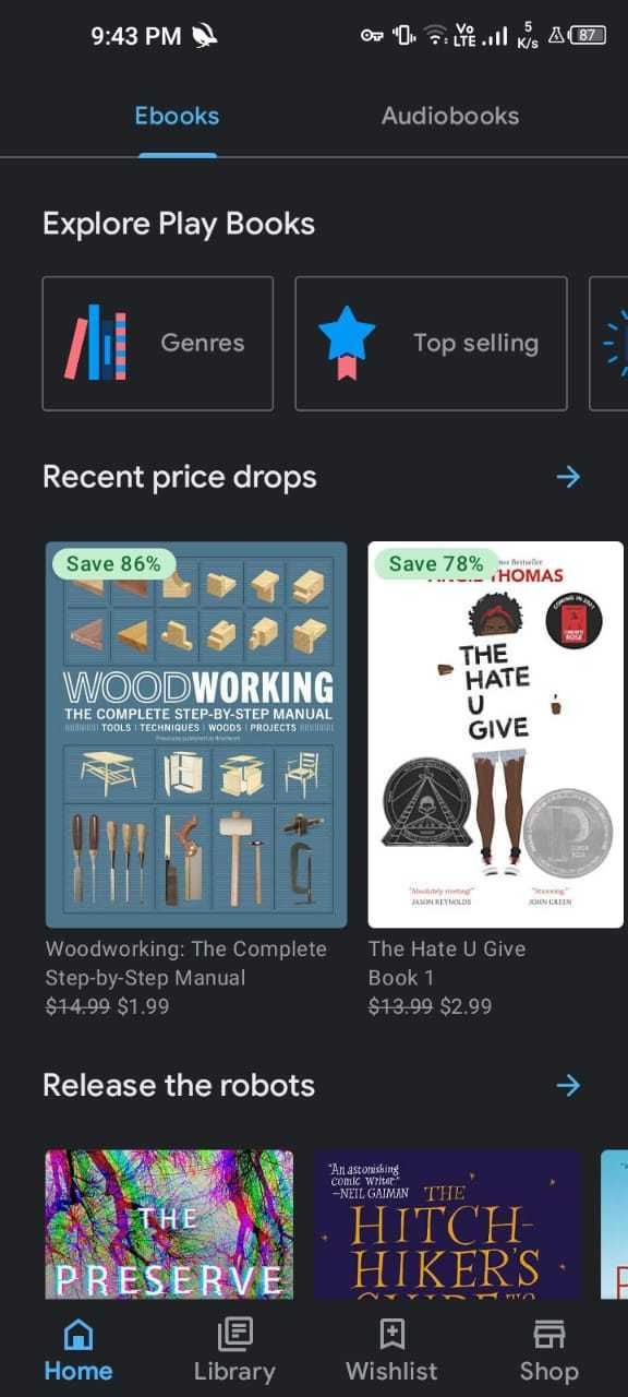 Goole books Home in Android
