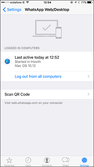 Экран мобильного WhatsApp: выход со всех компьютеров