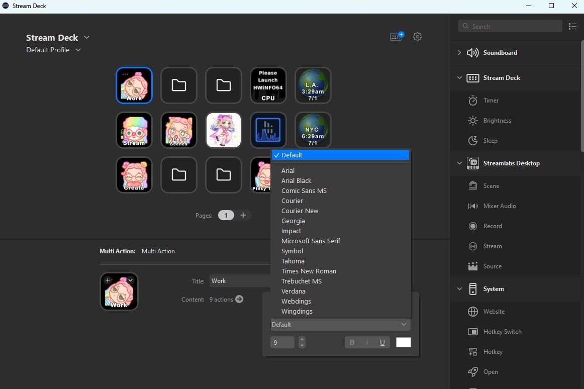 Добавление текста в приложении Stream Deck