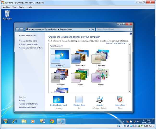 Список тем Windows с выбором Aero