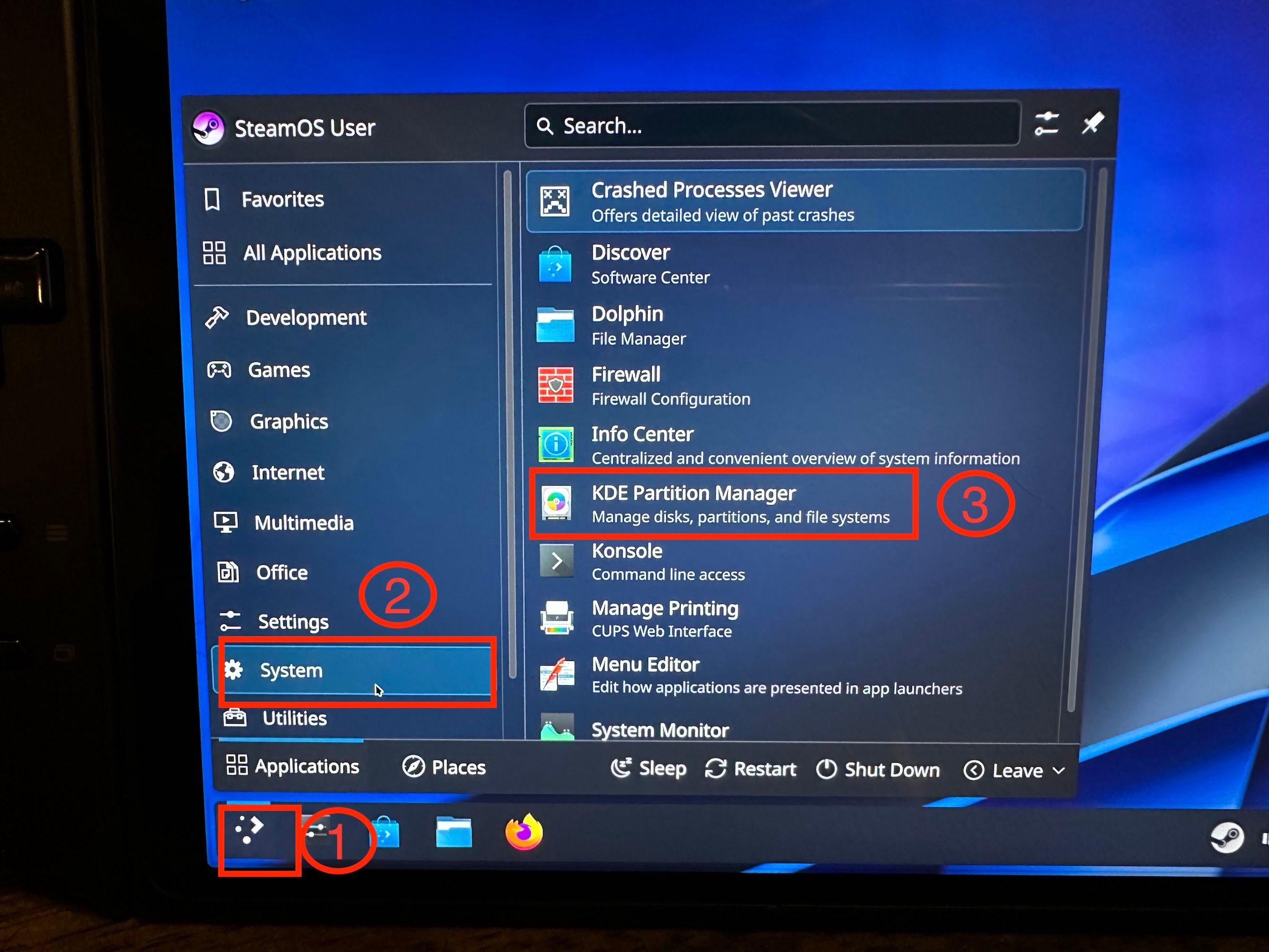 KDE Partition Manager на рабочем столе.
