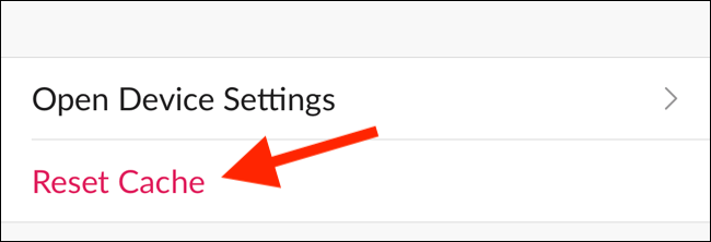 Опция сброса кеша в приложении Slack для iPhone