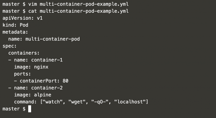 Пример YAML-манифеста для Pod с двумя контейнерами