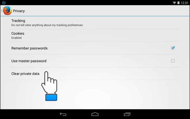 Кнопка Очистить личные данные в Firefox