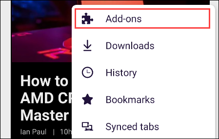 Выберите пункт Дополнения в меню Android