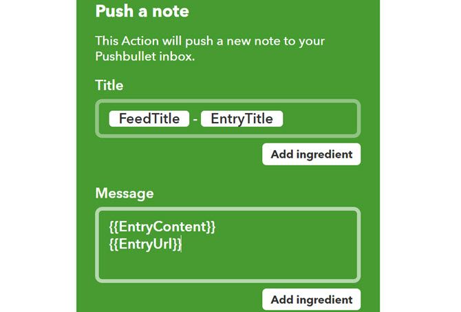 Пример готового аплета RSS → Pushbullet
