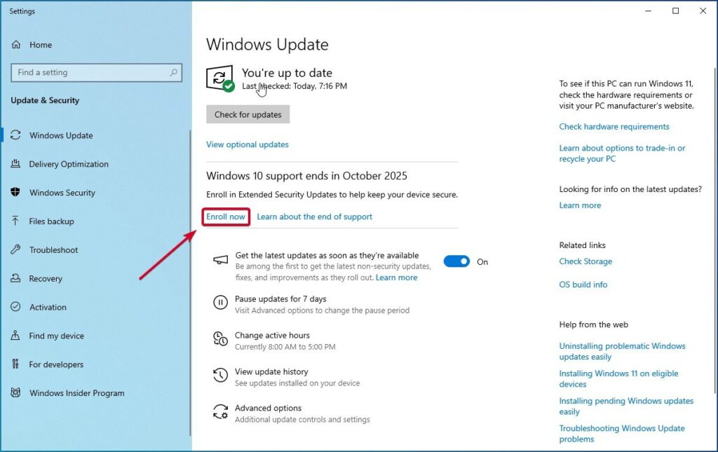 ESU Windows 10 : s'inscrire et options