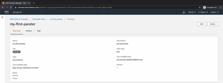 Детали параметра — просмотр значения