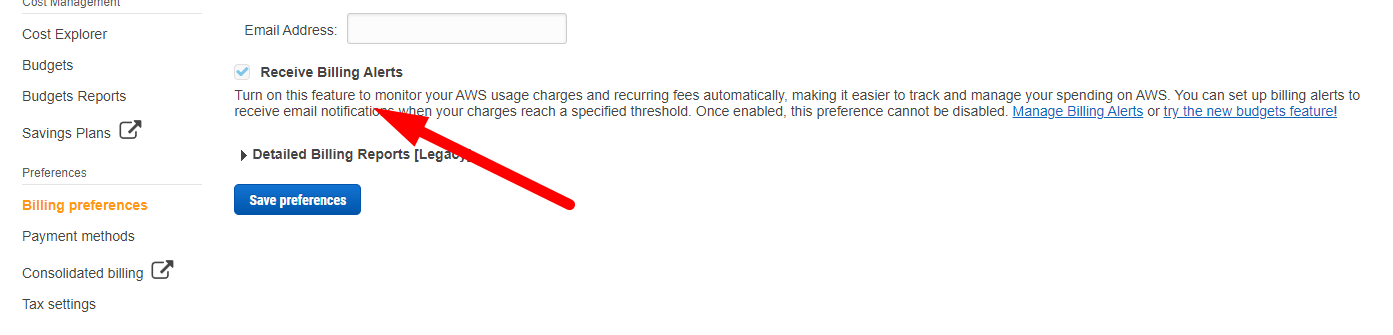 Скриншот страницы настроек биллинга с опцией включения алертов