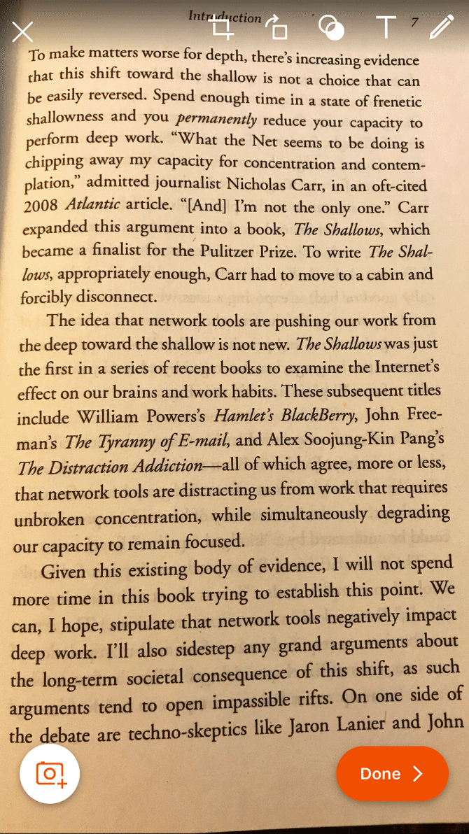 Office Lens: отсканированная визитка и текст