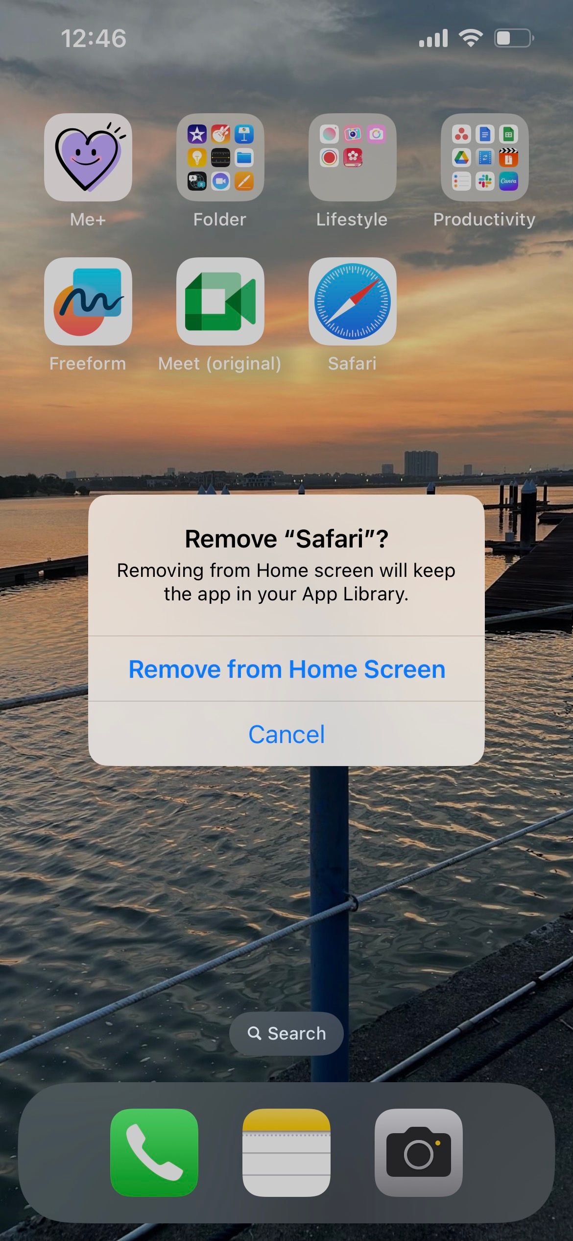 Подтверждение удаления приложения Safari на iPhone