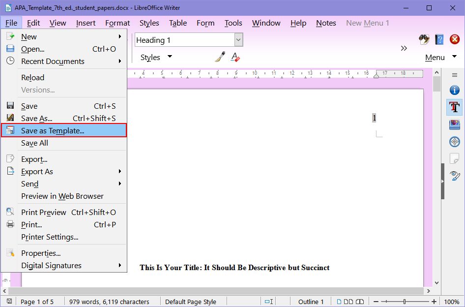 Сохранение документа как шаблона в LibreOffice Writer